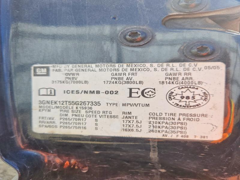 51340596 :رقم المزاد ، 3GNEK12T55G267335 vin ، 2005 Chevrolet Avalanche مزاد بيع