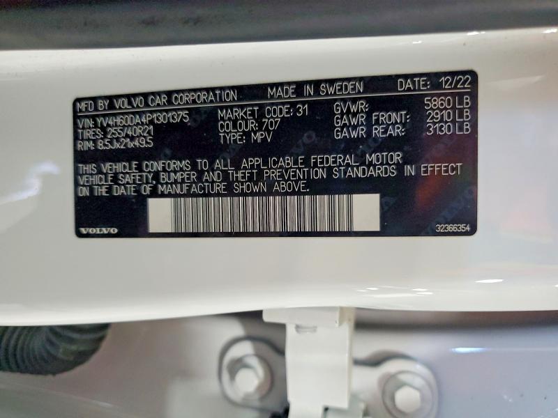 Aukcja sprzedaży 2023 Volvo Xc60, vin: YV4H60DA4P1301375, numer aukcji: 53518716