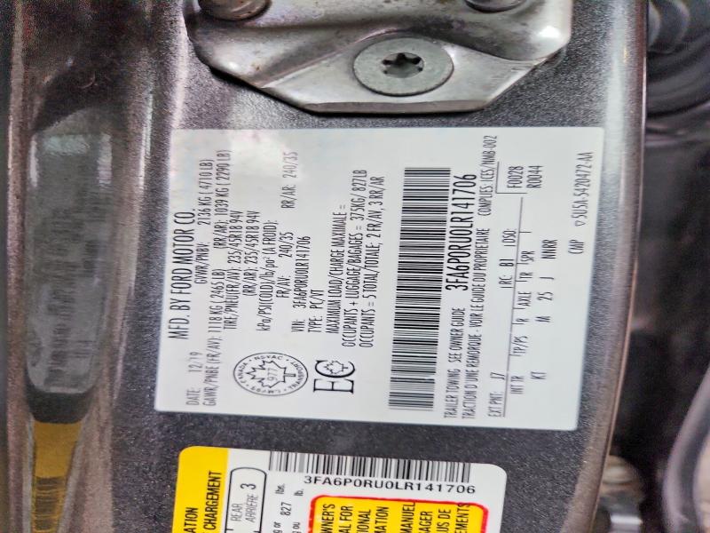 Aukcja sprzedaży 2020 Ford Fusion, vin: 3FA6P0RU0LR141706, numer aukcji: 52521586