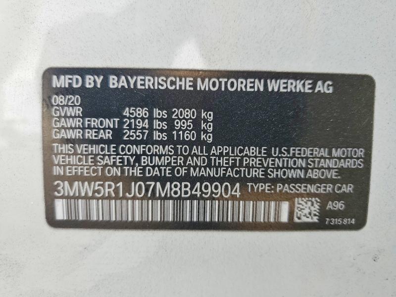 Продаж на аукціоні авто 2021 Bmw 330i, vin: 3MW5R1J07M8B49904, номер лоту: 55197046
