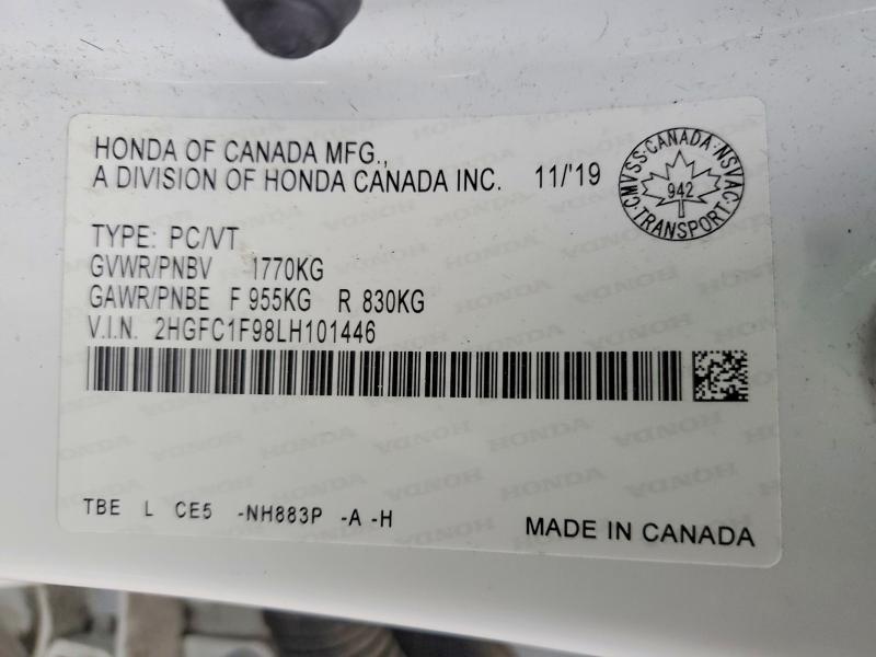 Продажа на аукционе авто 2020 Honda Civic, vin: 2HGFC1F98LH101446, номер лота: 52266676