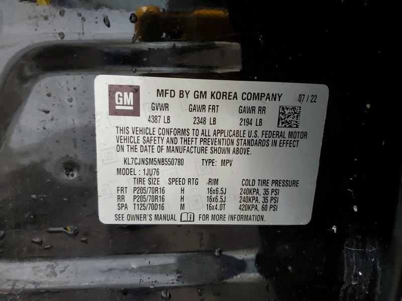 Продажа на аукционе авто 2022 Chevrolet Trax, vin: KL7CJNSM5NB550780, номер лота: 54638266