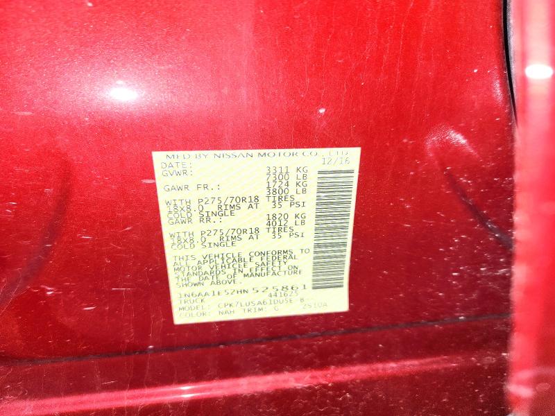Aukcja sprzedaży 2017 Nissan Titan, vin: 1N6AA1E52HN525861, numer aukcji: 52657886