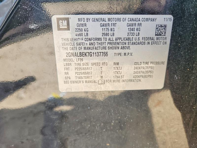 Aukcja sprzedaży 2016 Chevrolet Equinox, vin: 2GNALBEK7G1137766, numer aukcji: 54770016