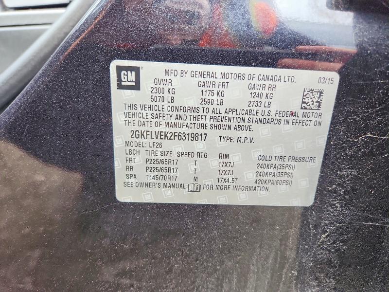 Aukcja sprzedaży 2015 Gmc Terrain, vin: 2GKFLVEK2F6319817, numer aukcji: 52015956