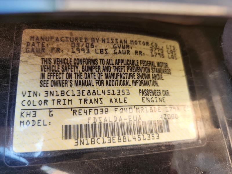 2008 Nissan Versa მანქანა იყიდება აუქციონზე, vin: 3N1BC13E88L451353, აუქციონის ნომერი: 54139816