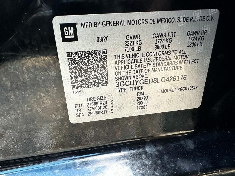 Продажа на аукционе авто 2020 Chevrolet Silverado, vin: 3GCUYGED8LG426176, номер лота: 54677476
