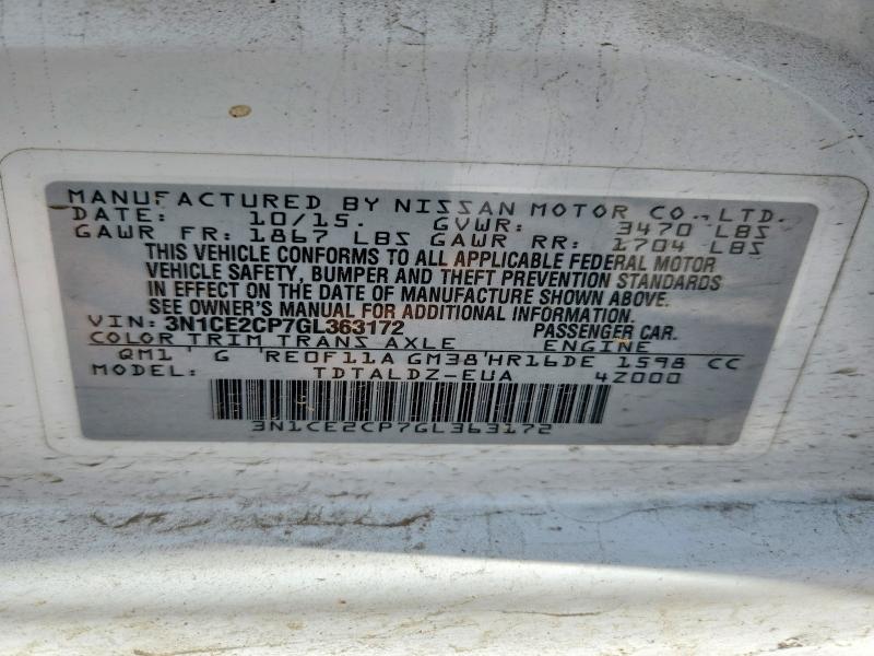 51919776 :رقم المزاد ، 3N1CE2CP7GL363172 vin ، 2016 Nissan Versa Note مزاد بيع