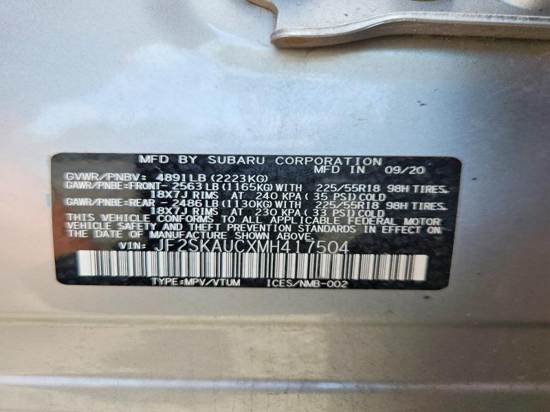 Aukcja sprzedaży 2021 Subaru Forester, vin: JF2SKAUCXMH417504, numer aukcji: 55064836