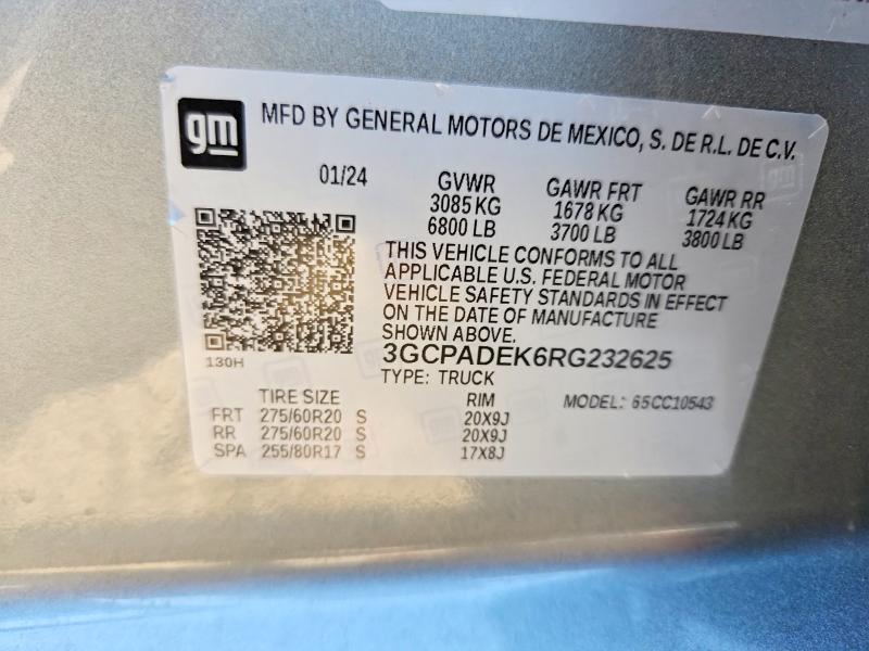 53120996 :رقم المزاد ، 3GCPADEK6RG232625 vin ، 2024 Chevrolet Silverado مزاد بيع