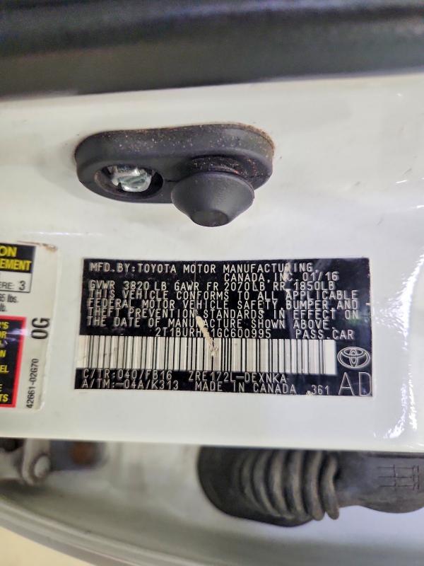 Aukcja sprzedaży 2016 Toyota Corolla, vin: 2T1BURHE1GC600995, numer aukcji: 55775816