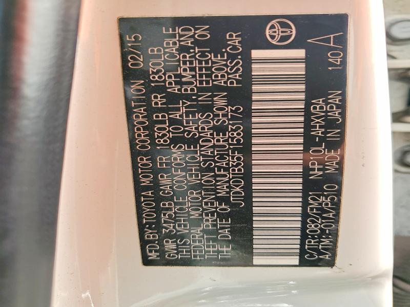 53135886 :رقم المزاد ، JTDKDTB35F1583173 vin ، 2015 Toyota Prius C مزاد بيع