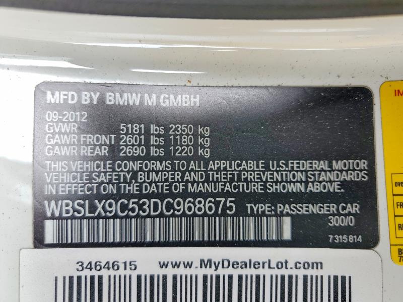 2013 Bmw M6 მანქანა იყიდება აუქციონზე, vin: WBSLX9C53DC968675, აუქციონის ნომერი: 52007226
