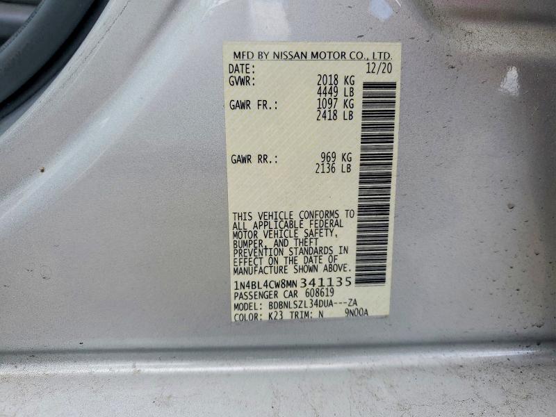 Продаж на аукціоні авто 2021 Nissan Altima, vin: 1N4BL4CW8MN341135, номер лоту: 55088466