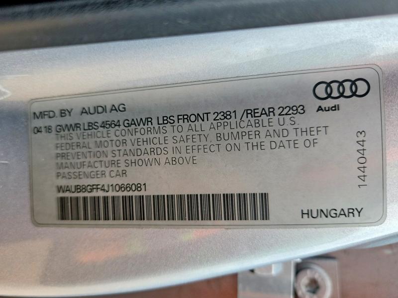 54483686 :رقم المزاد ، WAUB8GFF4J1066081 vin ، 2018 Audi A3 مزاد بيع