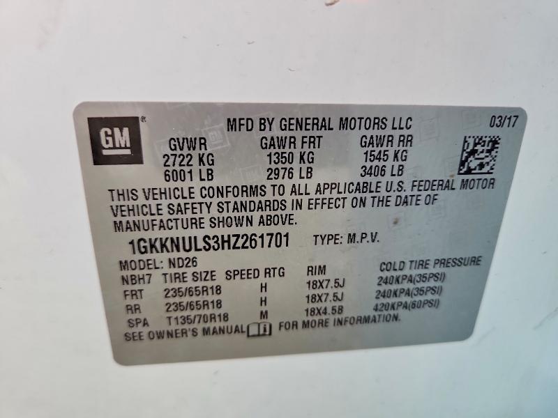 2017 Gmc Acadia მანქანა იყიდება აუქციონზე, vin: 1GKKNULS3HZ261701, აუქციონის ნომერი: 54079496