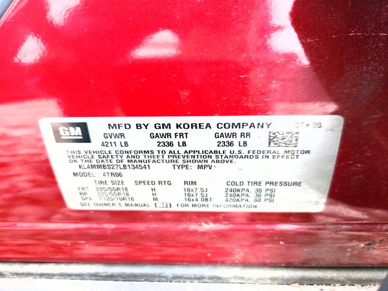 55110886 :رقم المزاد ، KL4MMBS27LB134541 vin ، 2020 Buick Encore Gx مزاد بيع