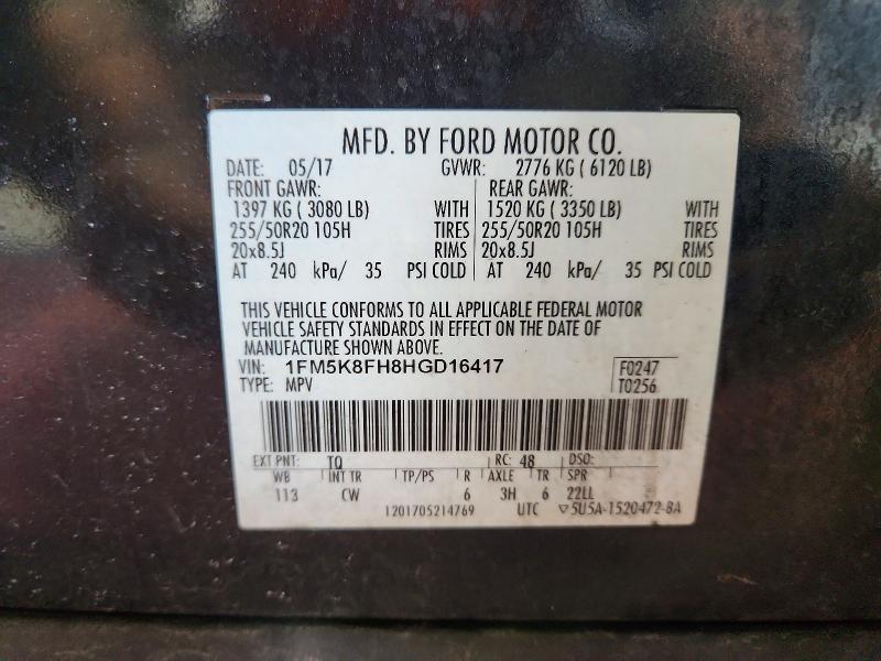 Aukcja sprzedaży 2017 Ford Explorer, vin: 1FM5K8FH8HGD16417, numer aukcji: 55075856