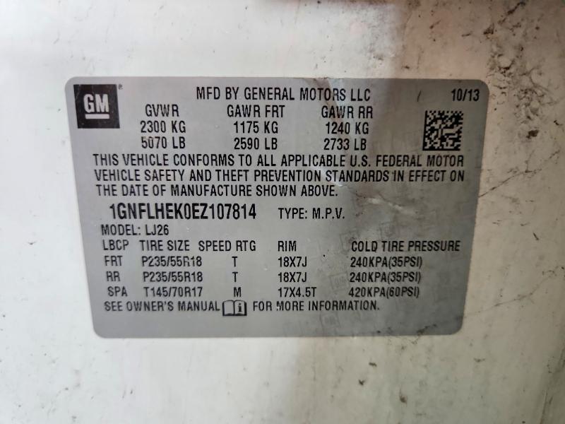 Aukcja sprzedaży 2014 Chevrolet Equinox, vin: 1GNFLHEK0EZ107814, numer aukcji: 55450646