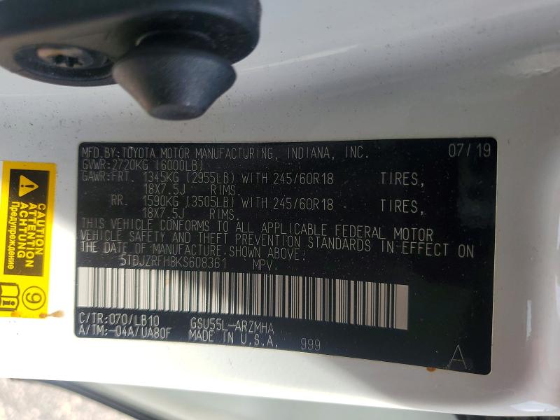 Продажа на аукционе авто 2019 Toyota Highlander, vin: 5TDJZRFH8KS608361, номер лота: 55091316