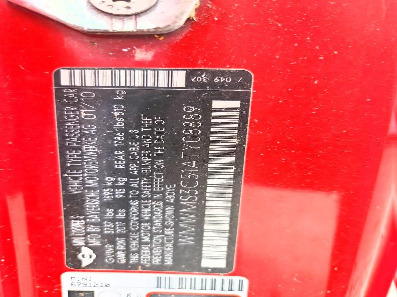 Aukcja sprzedaży 2010 Mini Cooper, vin: WMWMS3C51ATY08889, numer aukcji: 55526416
