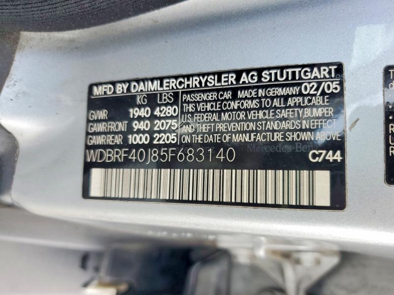 Aukcja sprzedaży 2005 Mercedes-benz C, vin: WDBRF40J85F683140, numer aukcji: 55032296