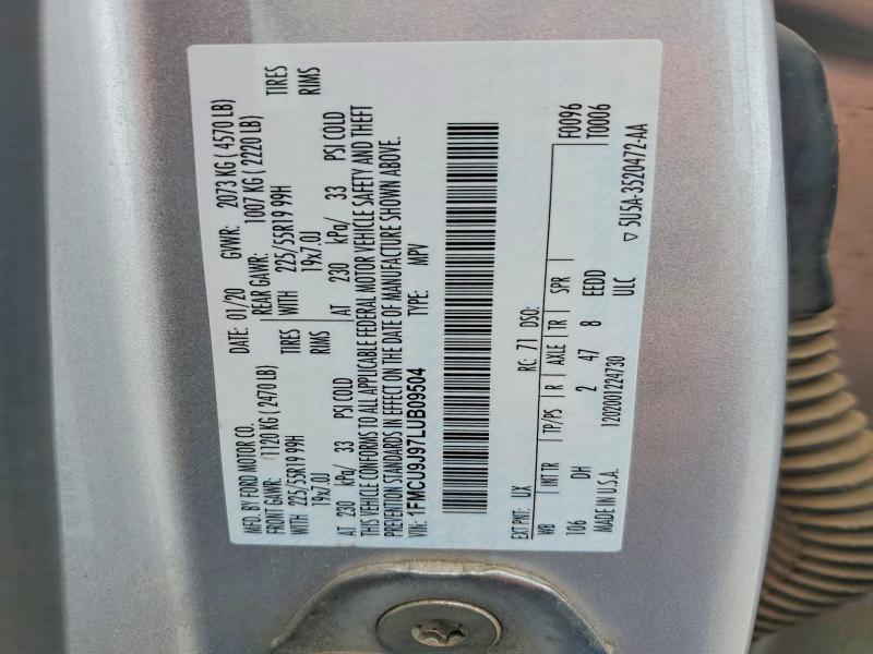 Auction sale of the 2020 Ford Escape, vin: 1FMCU9J97LUB09504, lot number: 52759376