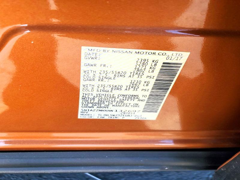 Auction sale of the 2017 Nissan Murano, vin: 5N1AZ2MHXHN132697, lot number: 52507996