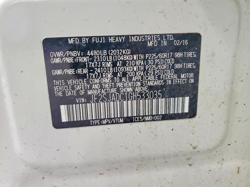 53160806 :رقم المزاد ، JF2SJADC1GH533035 vin ، 2016 Subaru Forester مزاد بيع