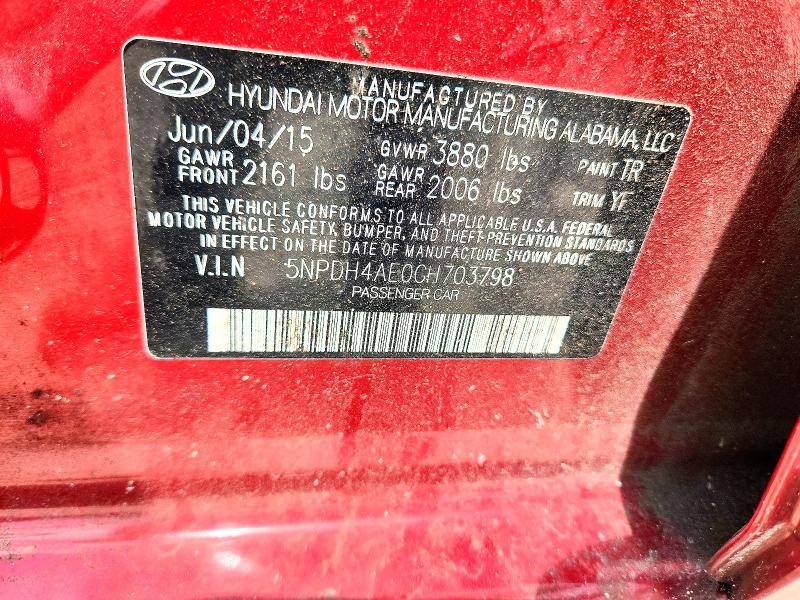 2016 Hyundai Elantra მანქანა იყიდება აუქციონზე, vin: 5NPDH4AE0GH703798, აუქციონის ნომერი: 54625316