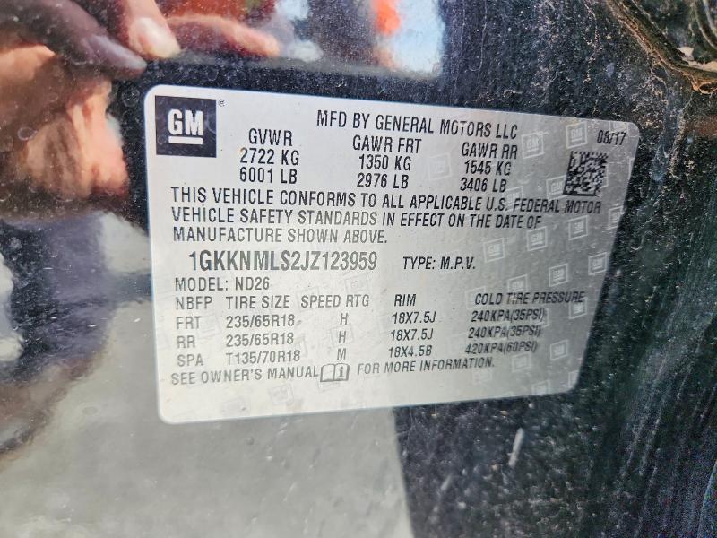 54960036 :رقم المزاد ، 1GKKNMLS2JZ123959 vin ، 2018 Gmc Acadia مزاد بيع
