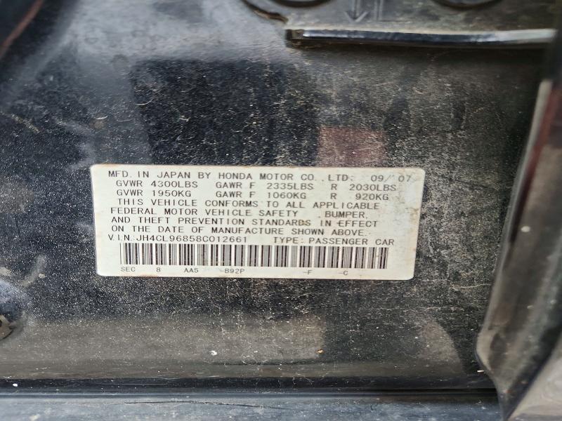 2008 Acura Tsx მანქანა იყიდება აუქციონზე, vin: JH4CL96858C012661, აუქციონის ნომერი: 52650846