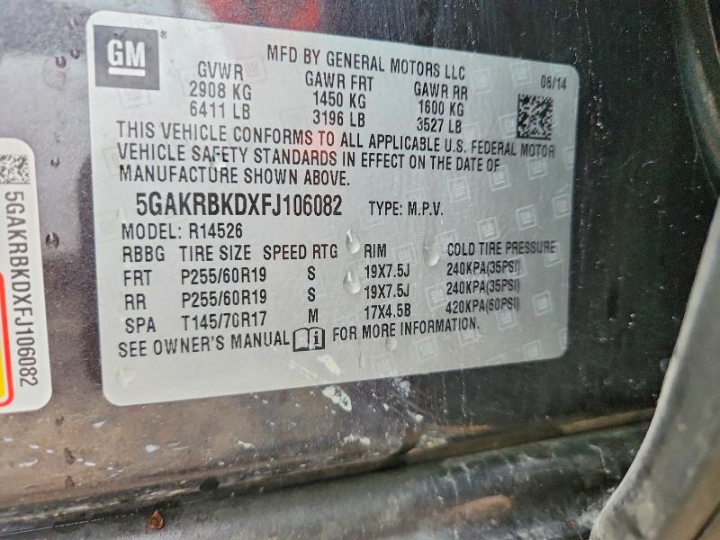 2015 Buick Enclave მანქანა იყიდება აუქციონზე, vin: 5GAKRBKDXFJ106082, აუქციონის ნომერი: 54339106
