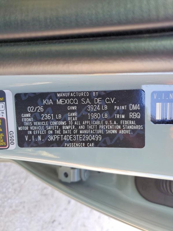 2026 Kia K4 მანქანა იყიდება აუქციონზე, vin: 3KPFT4DE3TE290499, აუქციონის ნომერი: 52118616