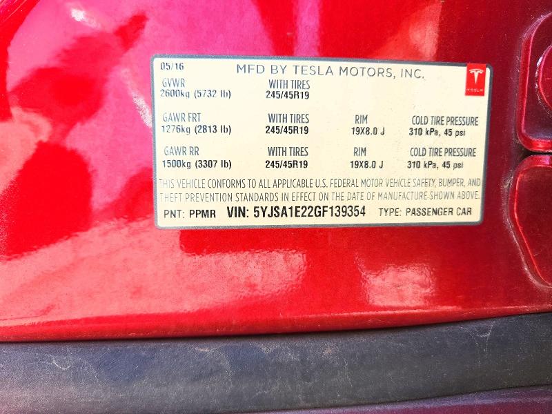 Продаж на аукціоні авто 2016 Tesla Model S, vin: 5YJSA1E22GF139354, номер лоту: 53688496