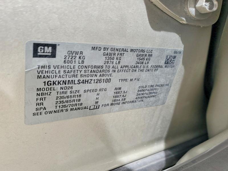 2017 Gmc Acadia მანქანა იყიდება აუქციონზე, vin: 1GKKNMLS4HZ126100, აუქციონის ნომერი: 55541586