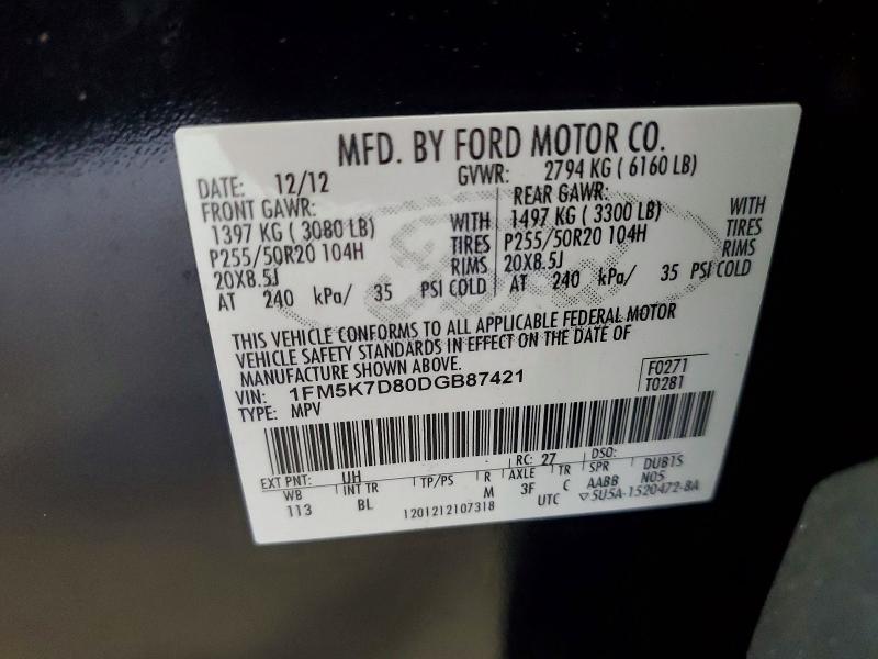 55080836 :رقم المزاد ، 1FM5K7D80DGB87421 vin ، 2013 Ford Explorer مزاد بيع