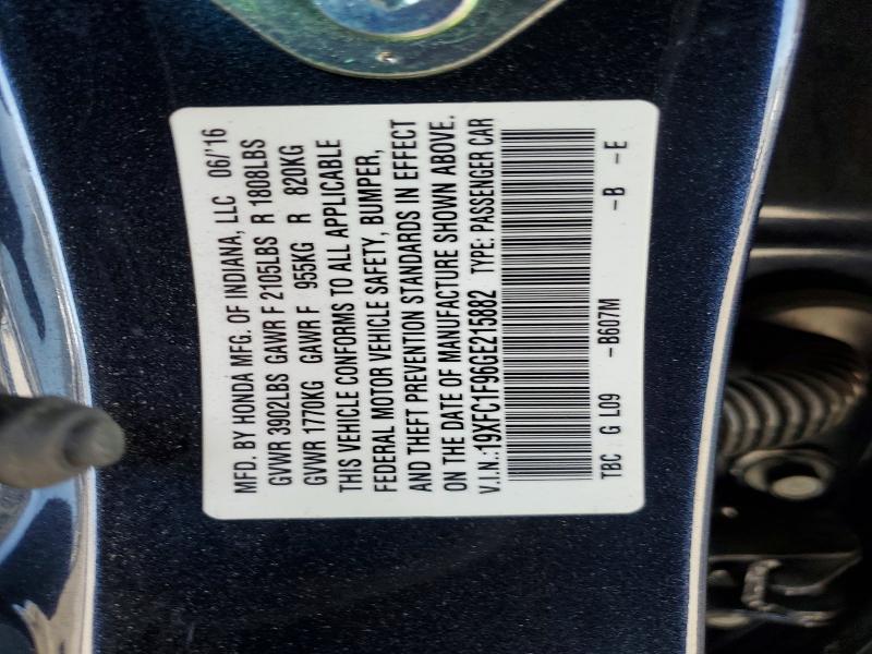 Aukcja sprzedaży 2016 Honda Civic, vin: 19XFC1F96GE215882, numer aukcji: 54894256