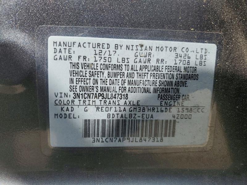 Aukcja sprzedaży 2018 Nissan Versa, vin: 3N1CN7AP9JL847318, numer aukcji: 52526546