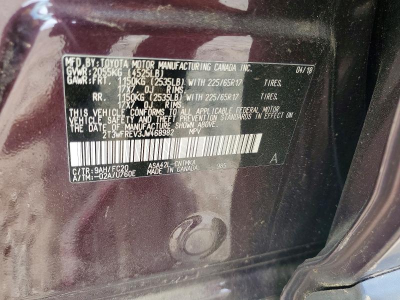 52877726 :رقم المزاد ، 2T3WFREV3JW468982 vin ، 2018 Toyota Rav4 مزاد بيع