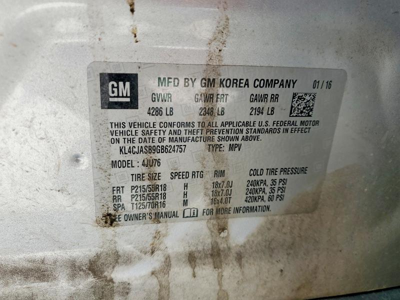 2016 Buick Encore მანქანა იყიდება აუქციონზე, vin: KL4CJASB9GB624757, აუქციონის ნომერი: 53030926