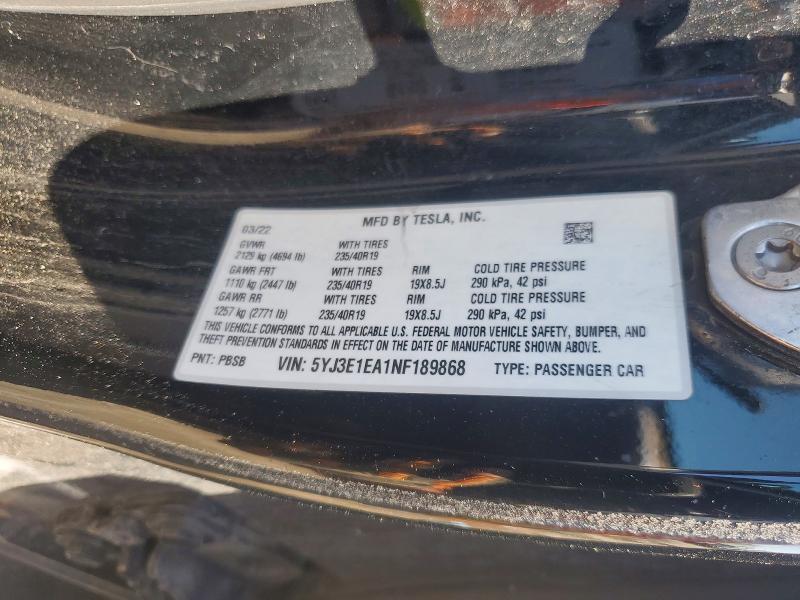 Продажа на аукционе авто 2022 Tesla Model 3, vin: 5YJ3E1EA1NF189868, номер лота: 54848976