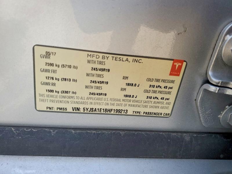 2017 Tesla Model S მანქანა იყიდება აუქციონზე, vin: 5YJSA1E18HF199213, აუქციონის ნომერი: 55096206