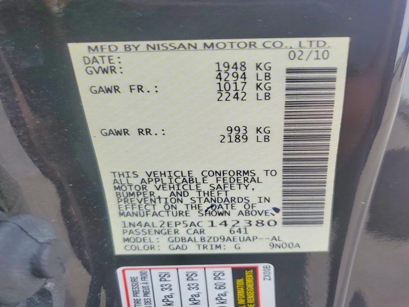 Продажа на аукционе авто 2010 Nissan Altima, vin: 1N4AL2EP5AC142380, номер лота: 52038746