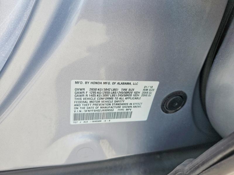54948686 :رقم المزاد ، 5FNYF6H02JB009553 vin ، 2018 Honda Pilot مزاد بيع