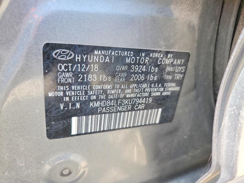 53265046 :رقم المزاد ، KMHD84LF3KU794419 vin ، 2019 Hyundai Elantra مزاد بيع