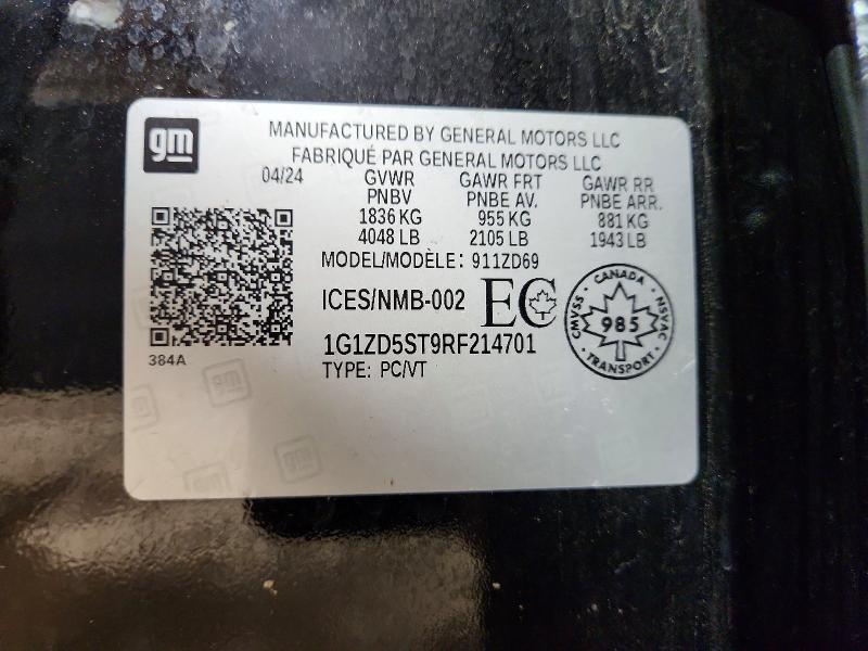 2024 Chevrolet Malibu მანქანა იყიდება აუქციონზე, vin: 1G1ZD5ST9RF214701, აუქციონის ნომერი: 55013666