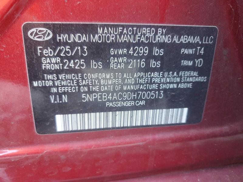 2013 Hyundai Sonata მანქანა იყიდება აუქციონზე, vin: 5NPEB4AC9DH700513, აუქციონის ნომერი: 51952576