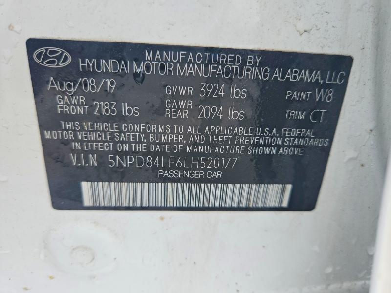 54289506 :رقم المزاد ، 5NPD84LF6LH520177 vin ، 2020 Hyundai Elantra مزاد بيع