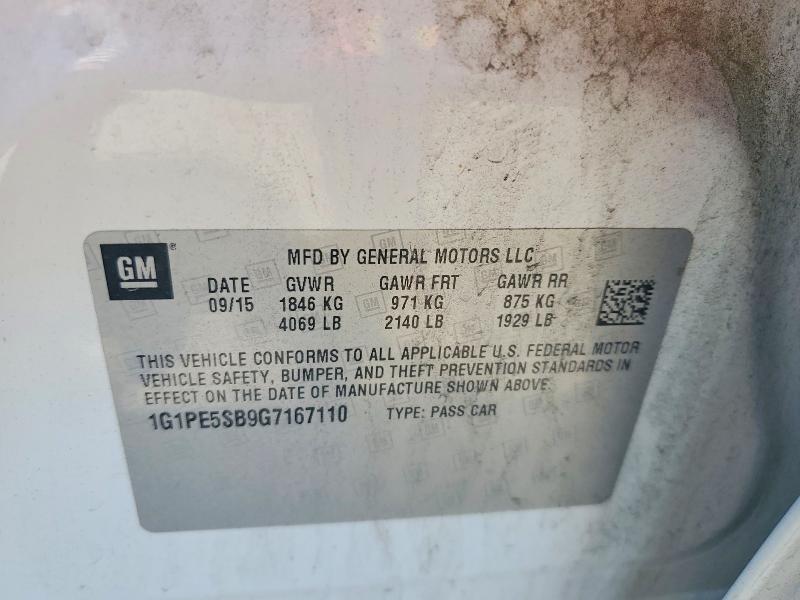 Продаж на аукціоні авто 2016 Chev Cruze, vin: 1G1PE5SB9G7167110, номер лоту: 52602086